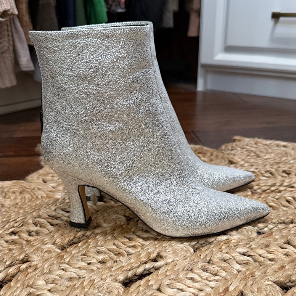 Elegant Silver Heeled Ankle Boots